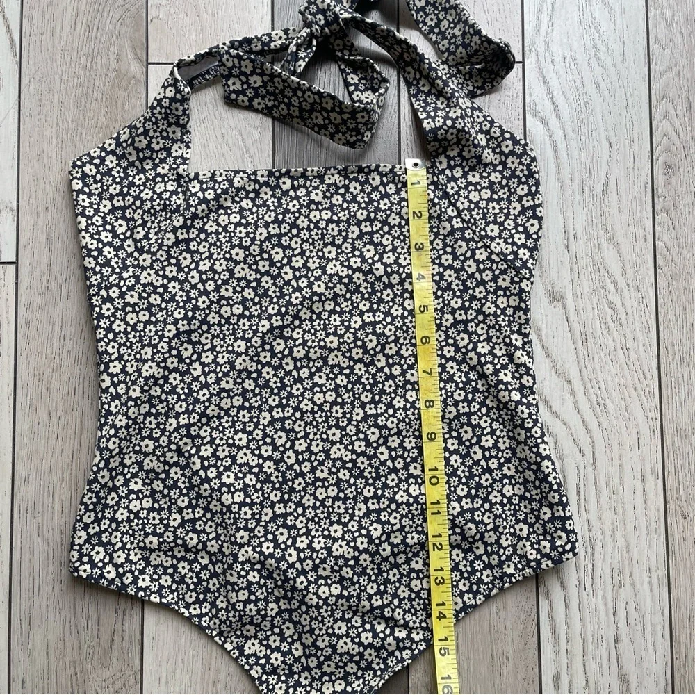 Free People Black and Cream Floral Bodysuit
